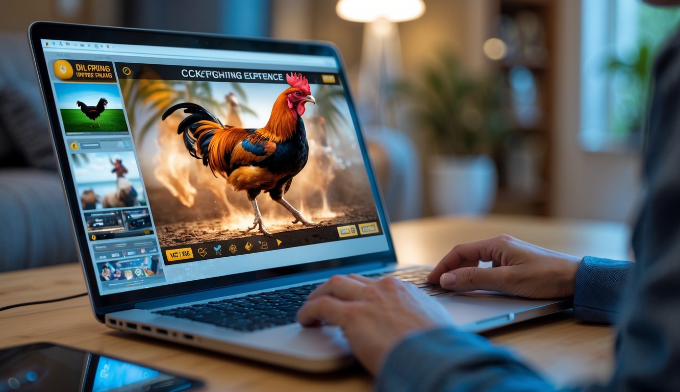 Seorang pengguna menikmati streaming sabung ayam online dengan tampilan layar komputer yang jelas dan stabil di ruangan yang nyaman.