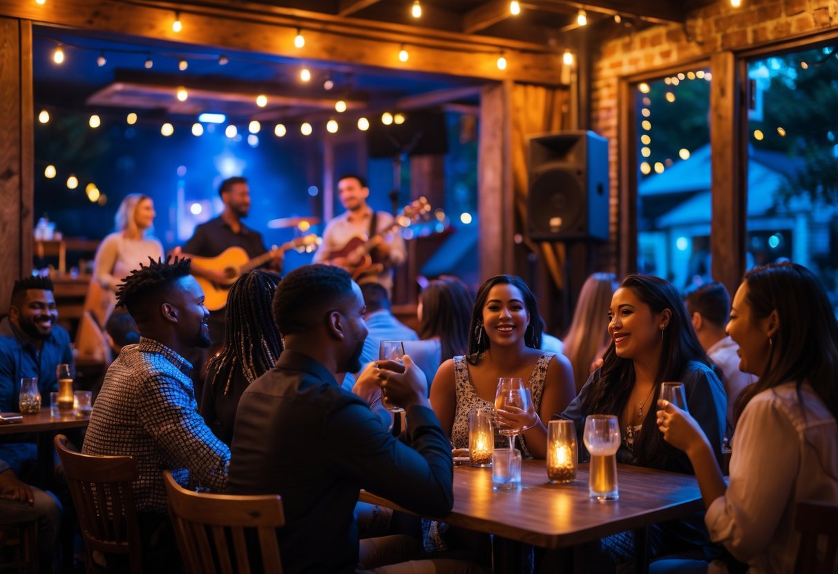 Couples enjoying live music and drinks at a cozy venue called The Toucan in Kingston during an evening date.