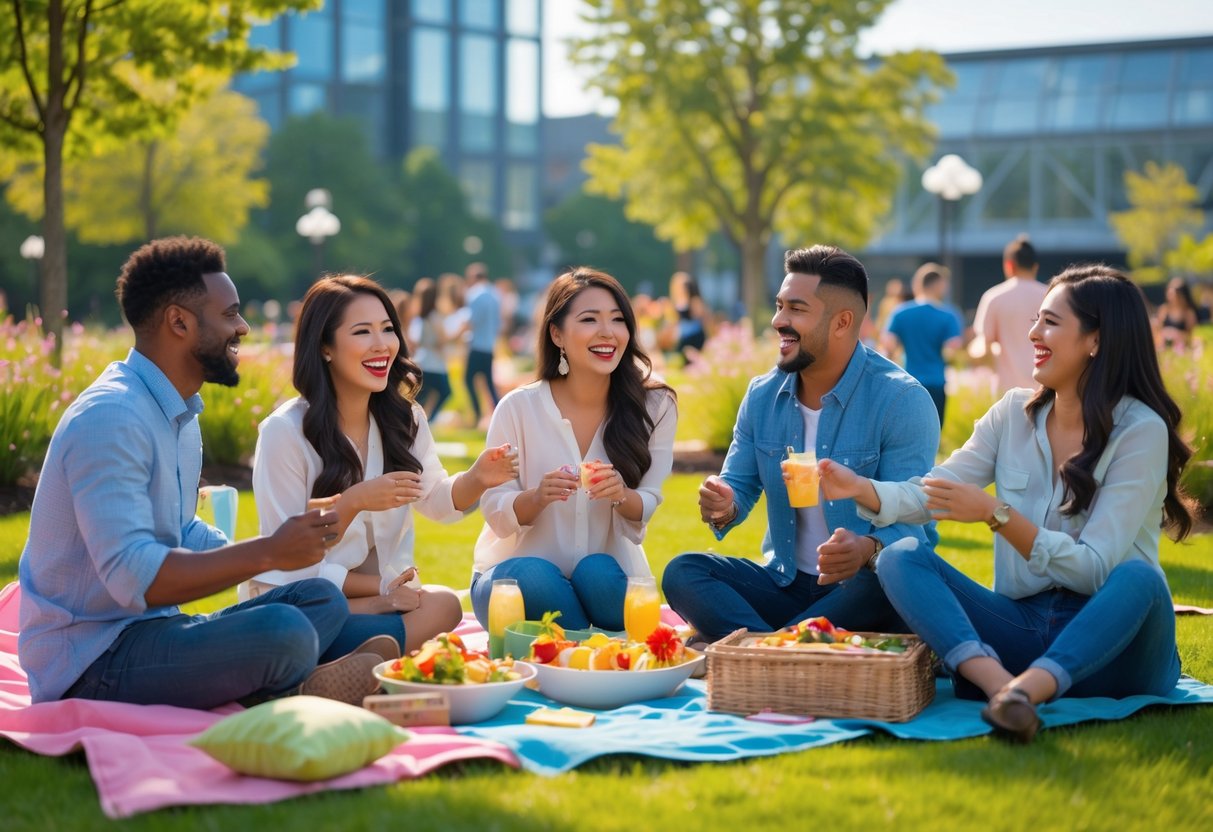 Couples enjoying outdoor date activities together in a park setting.