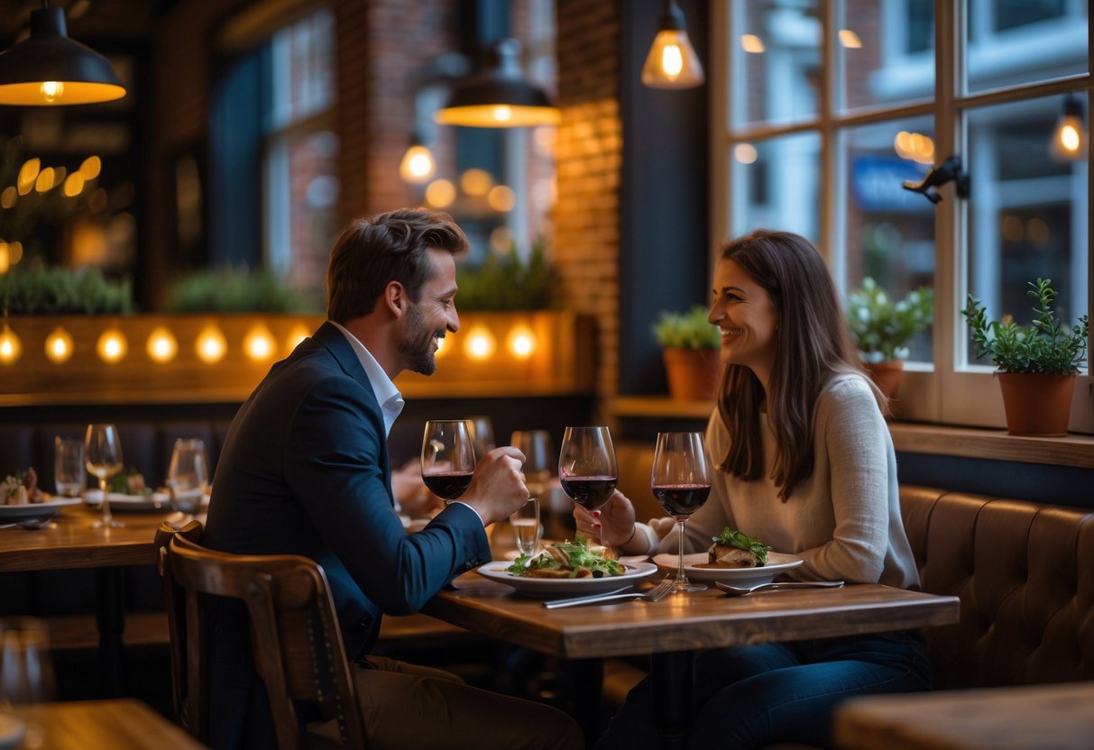 A couple enjoying a cozy dinner together at a local restaurant in Den Bosch.