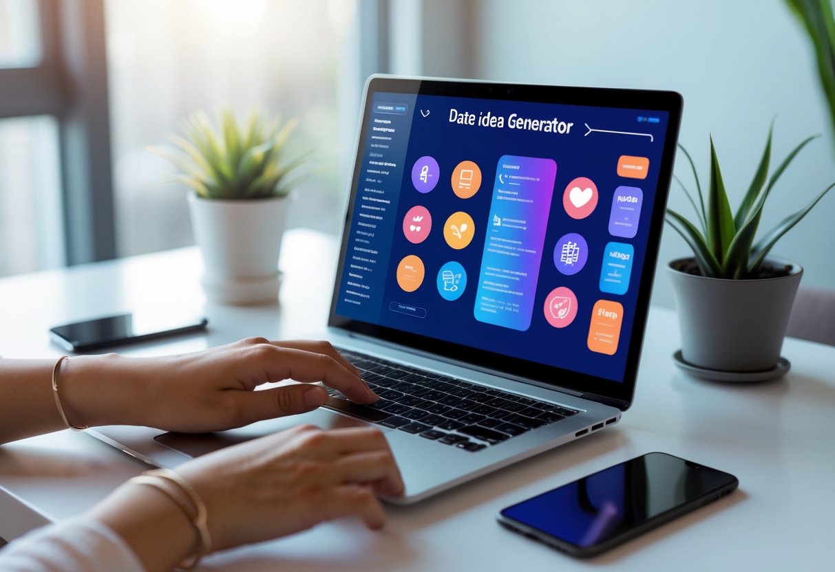 A person using a laptop on a desk with a coffee cup and plant in a bright, organized workspace.