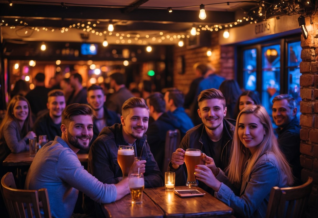 People enjoying live music at The Craufurd Arms pub in Milton Keynes during an evening gig.