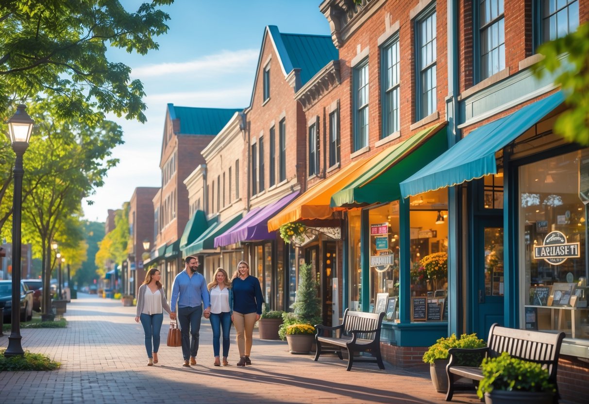 People walking and browsing shops on a sunny day in Downtown Lancaster, Pennsylvania.