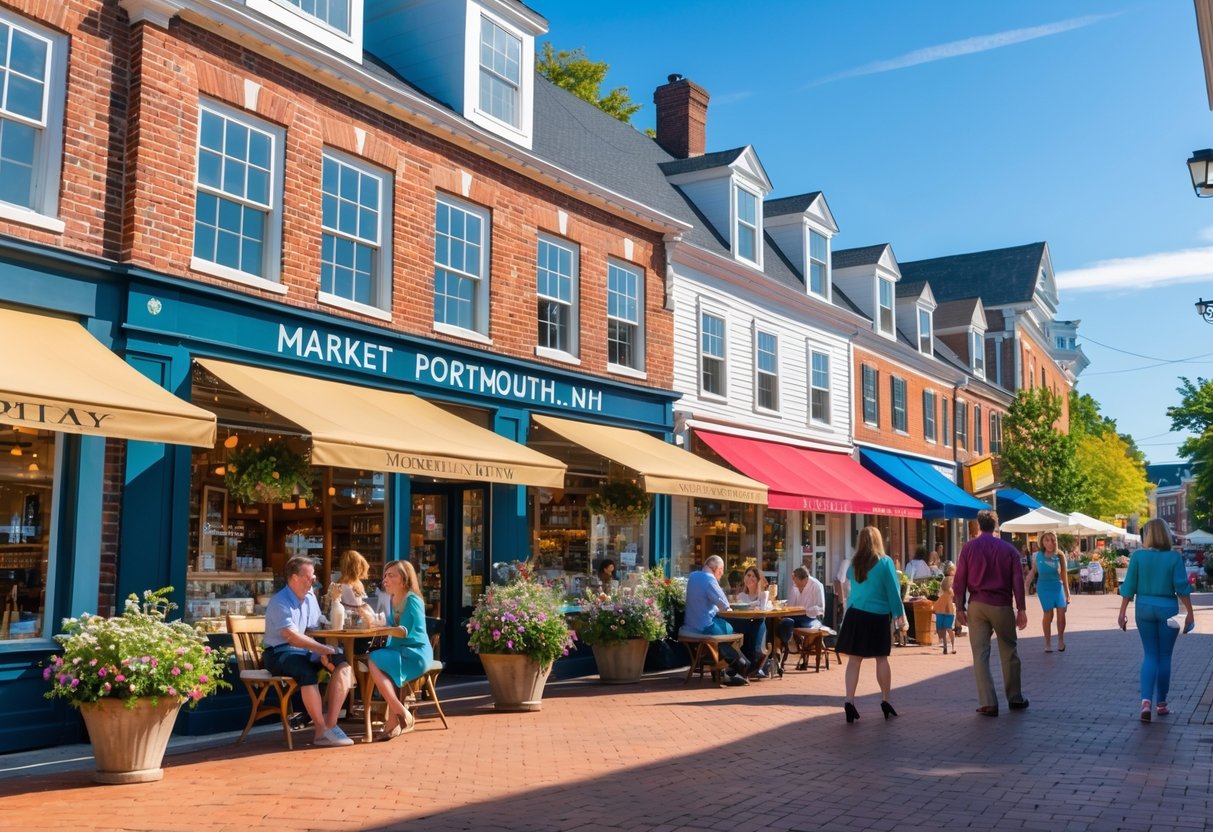 People walking and sitting at outdoor cafes in a lively Market Square with shops and historic buildings.