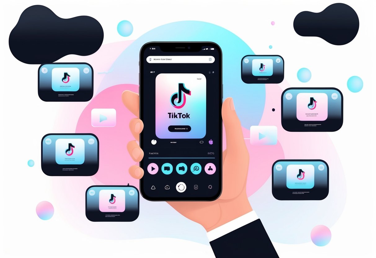 A hand holding a smartphone showing a vertical video story with floating icons representing viewers watching the story.