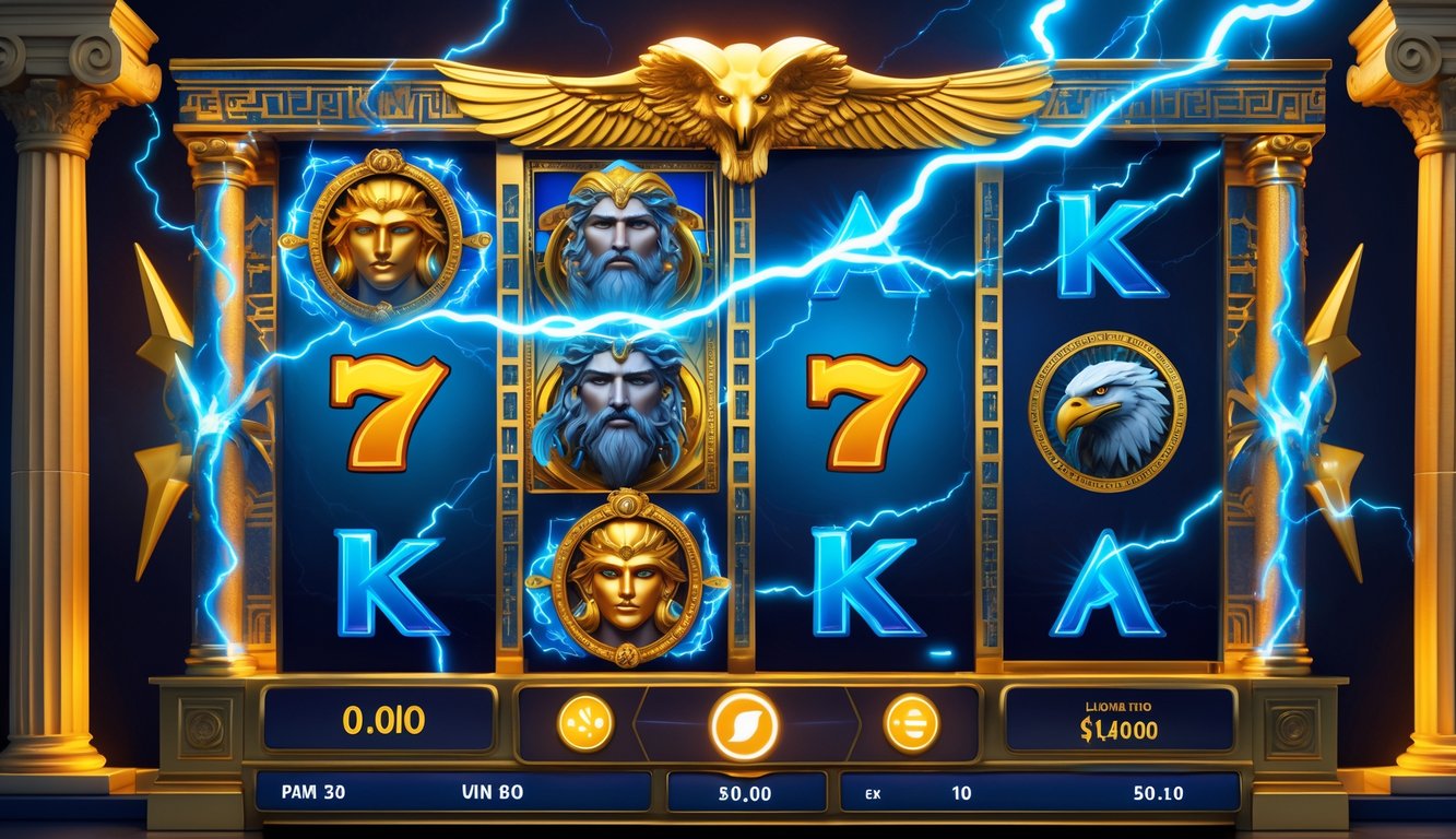Mesin slot bertema Dewa Zeus dengan simbol petir dan motif Yunani kuno.