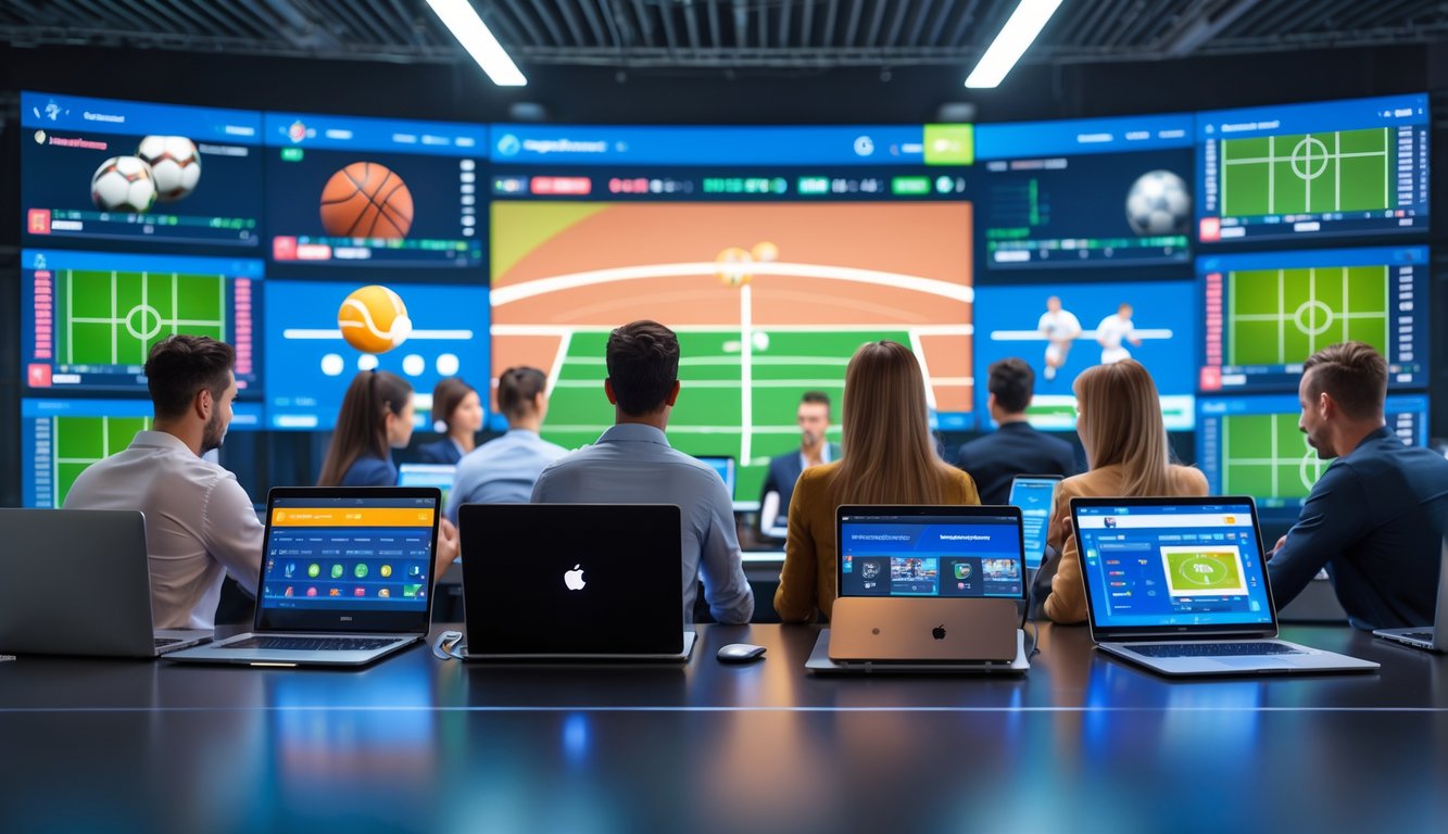 Orang-orang menggunakan perangkat digital untuk menonton dan bertaruh pada berbagai pertandingan olahraga secara online.