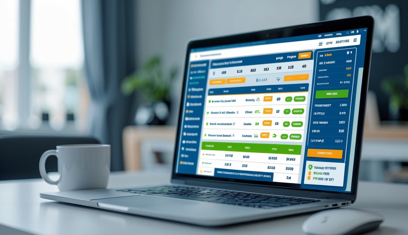 Layar komputer menampilkan antarmuka taruhan olahraga dengan fitur parlay, di meja kerja modern dengan peralatan kantor.