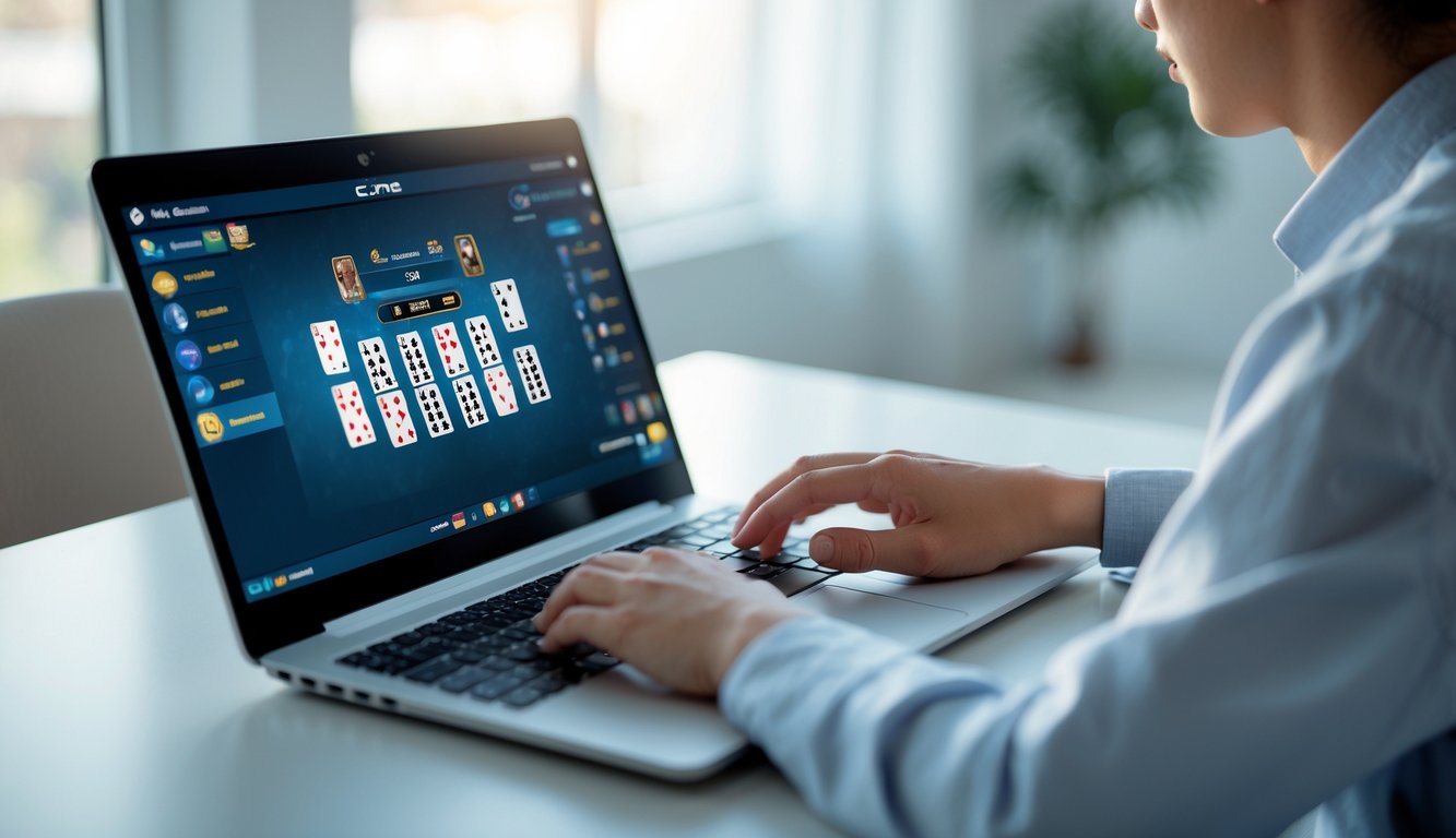 Seseorang sedang bermain ceme online menggunakan laptop di sebuah ruangan dengan pencahayaan alami.