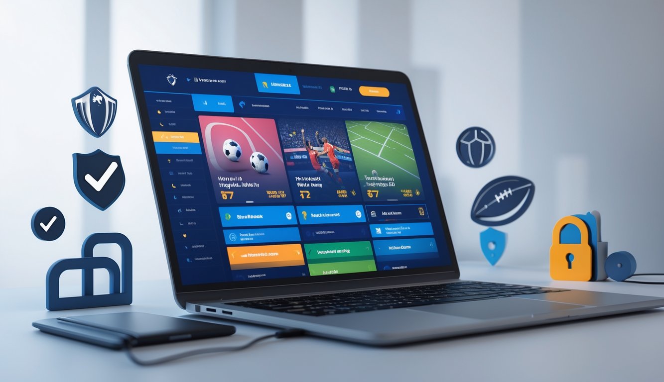 Tampilan antarmuka taruhan olahraga online terbaru pada perangkat digital dengan ikon keamanan dan latar belakang bersih.