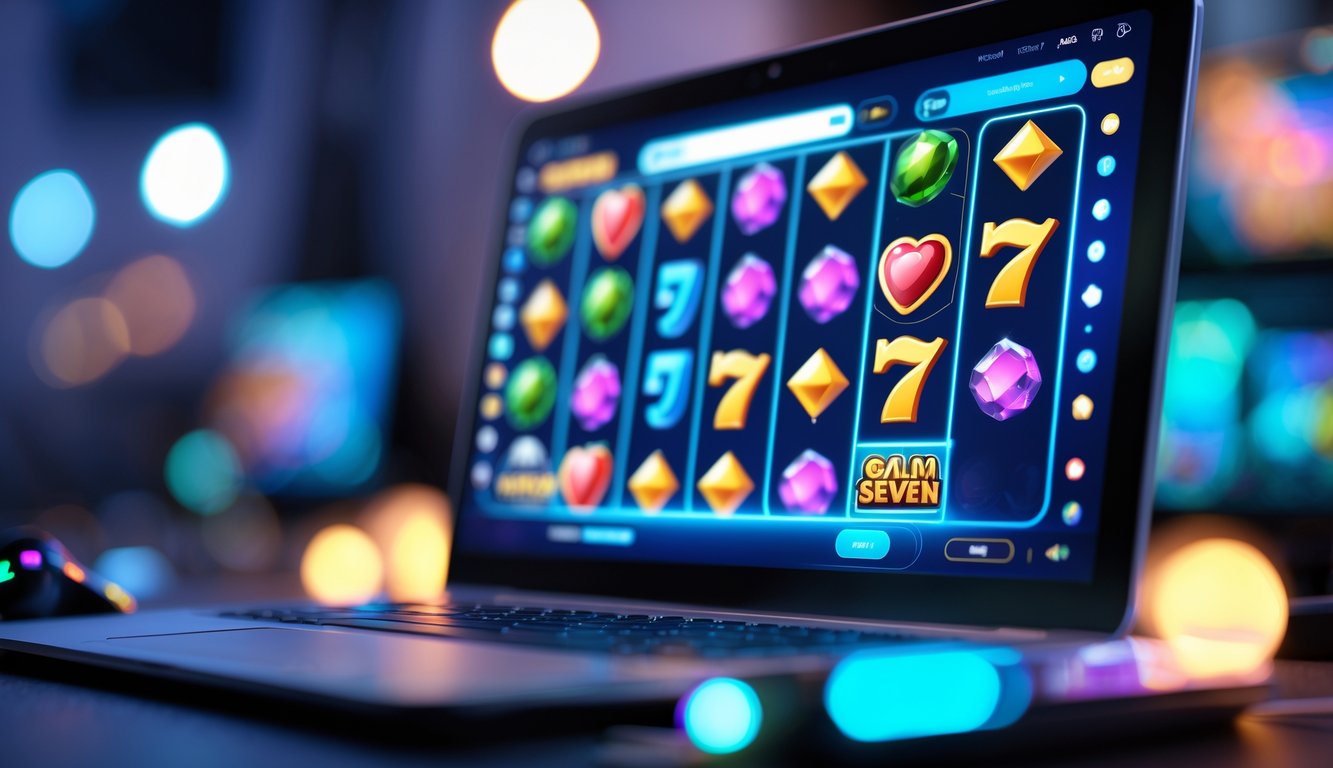 Layar komputer menampilkan permainan slot online dengan ikon permainan populer di lingkungan gaming profesional.