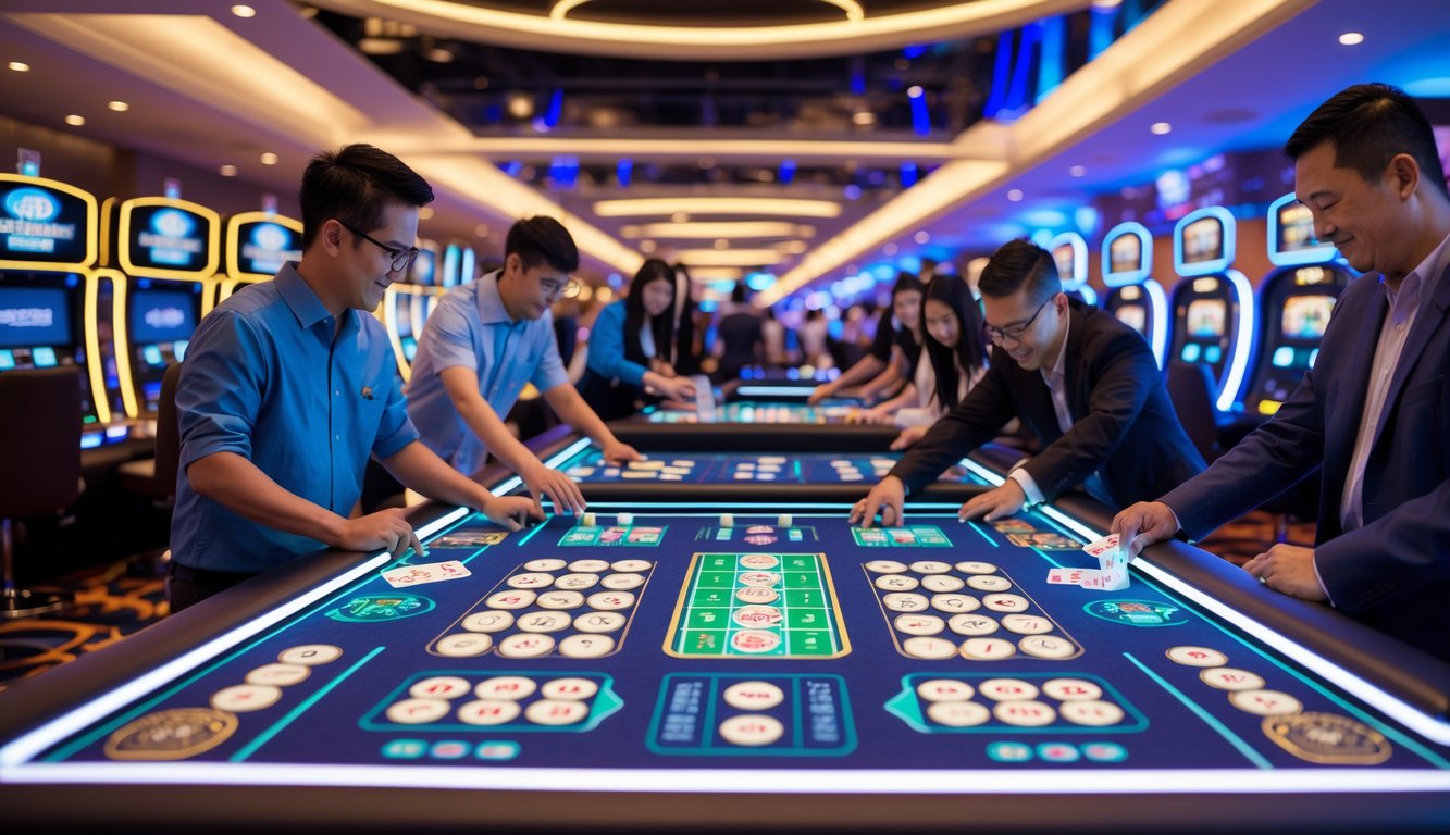 Arena judi Sic Bo interaktif dengan beberapa pemain yang sedang bermain di meja digital dengan berbagai mode permainan.