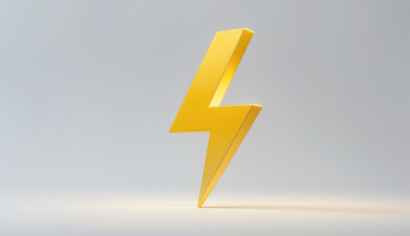 Simbol petir kuning tajam dengan latar belakang putih bersih.