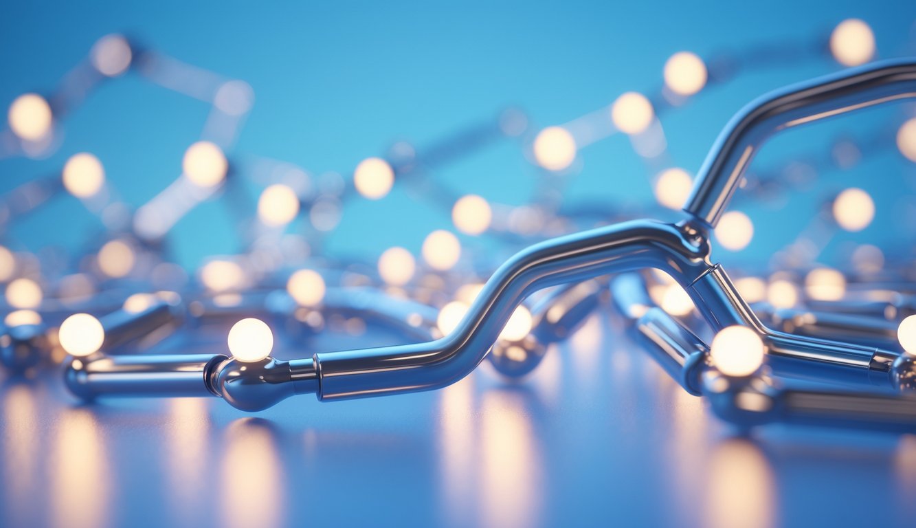 Jaringan tautan digital yang saling terhubung dengan latar belakang biru gradasi.