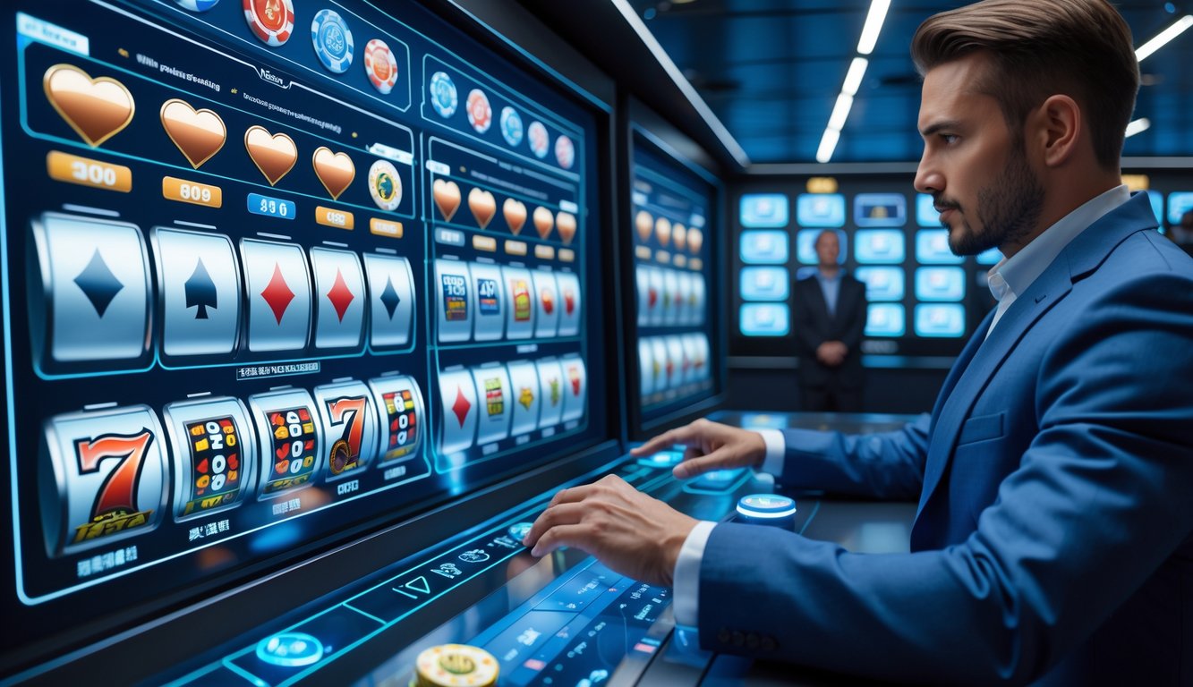 Orang menggunakan teknologi keamanan canggih di lingkungan judi online yang modern dan aman.