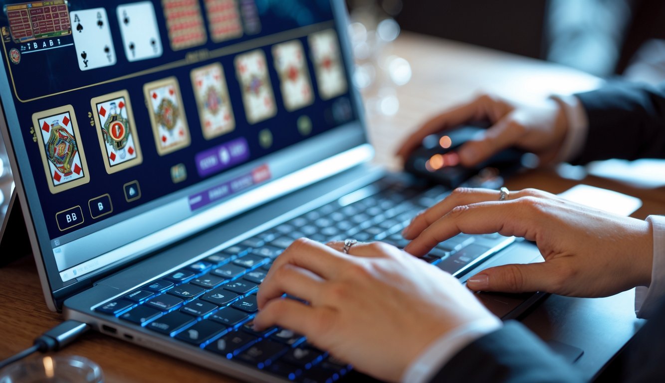 Seseorang bermain baccarat online dengan layar komputer yang menampilkan permainan kartu secara real-time.