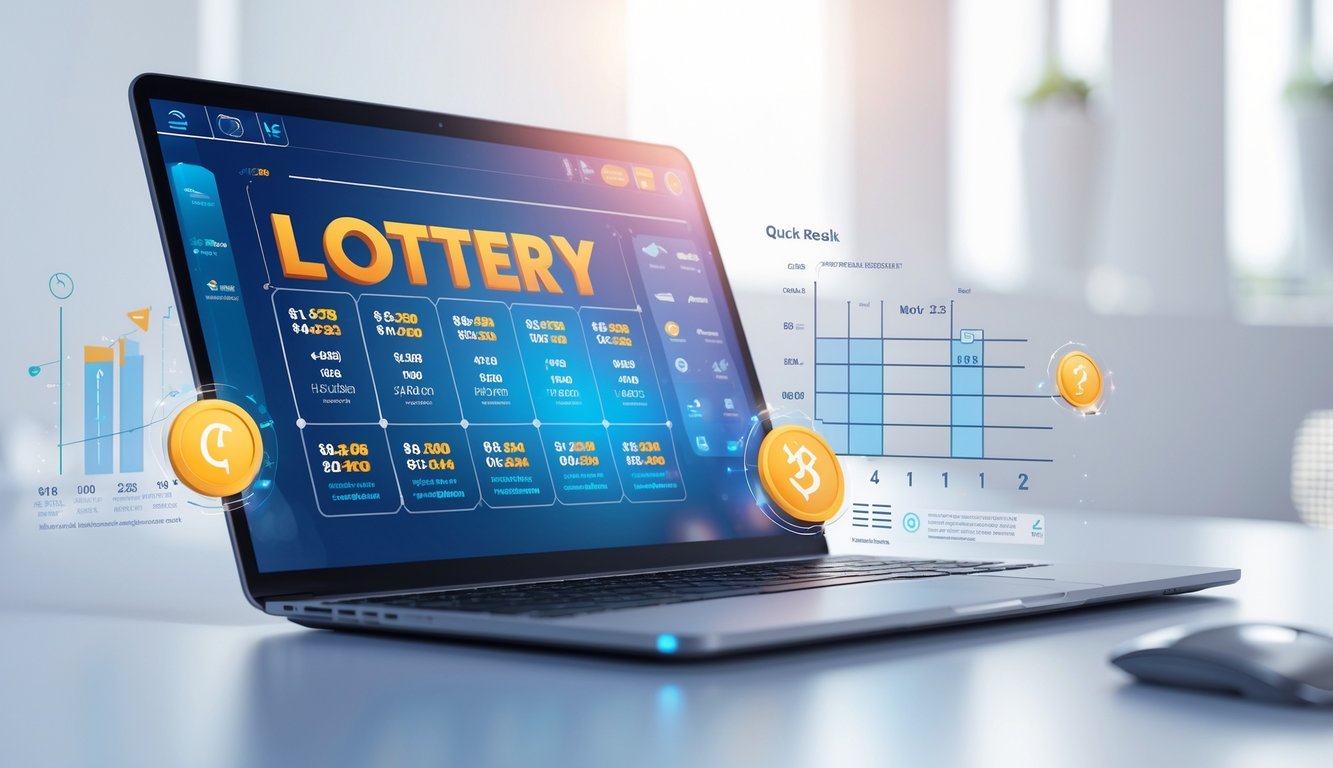 Seorang pengguna sedang melihat layar perangkat digital yang menampilkan antarmuka lotere online dengan berbagai pilihan pasar dan hasil cepat.