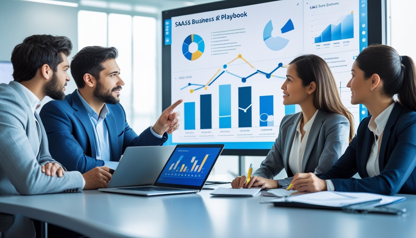 Startup team collaborating on strategy Three professionals around a table, planning and problem‑solving together.