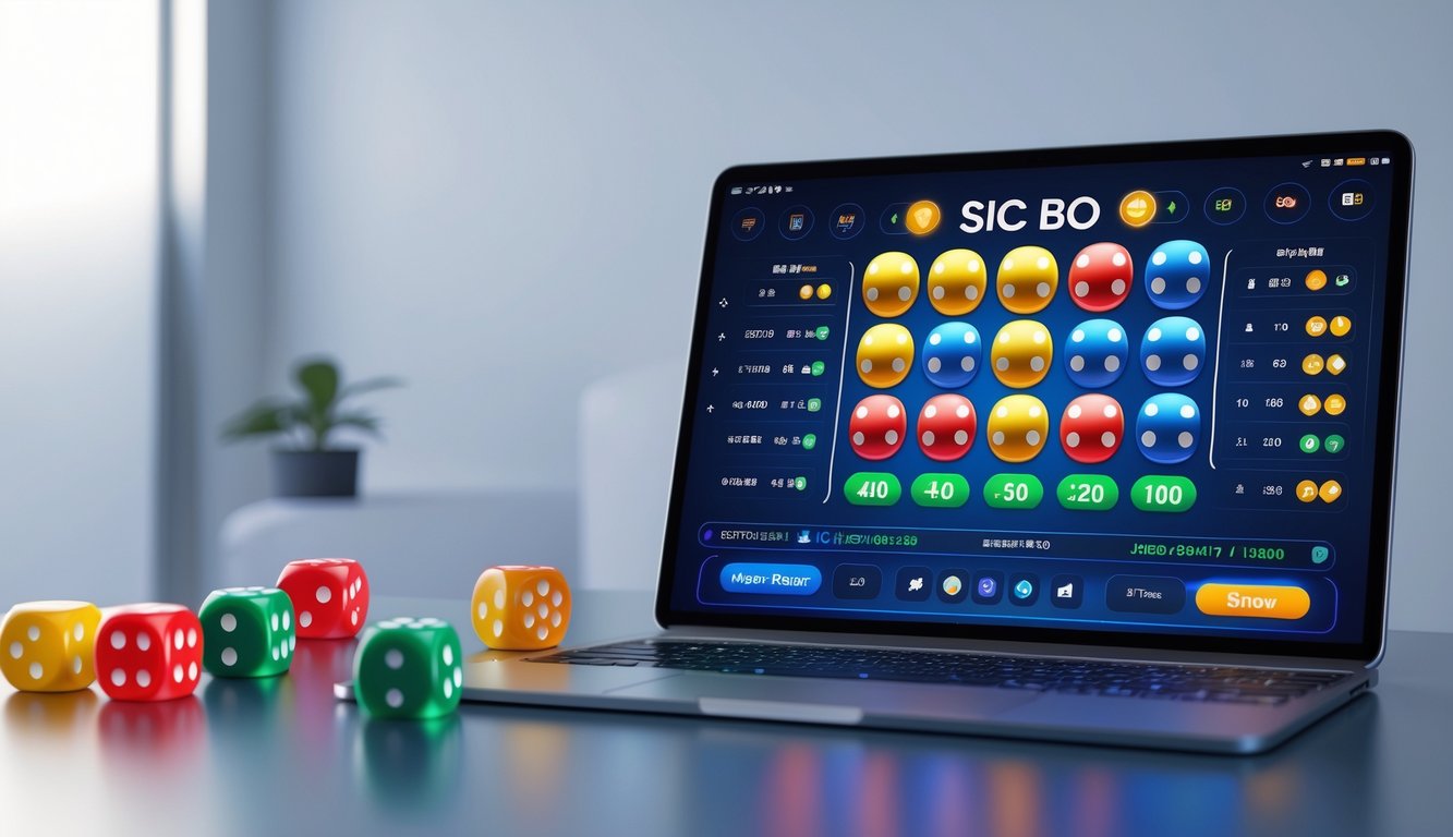 Sebuah perangkat digital menampilkan permainan dadu Sic Bo online dengan tampilan antarmuka yang jelas dan warna-warni.