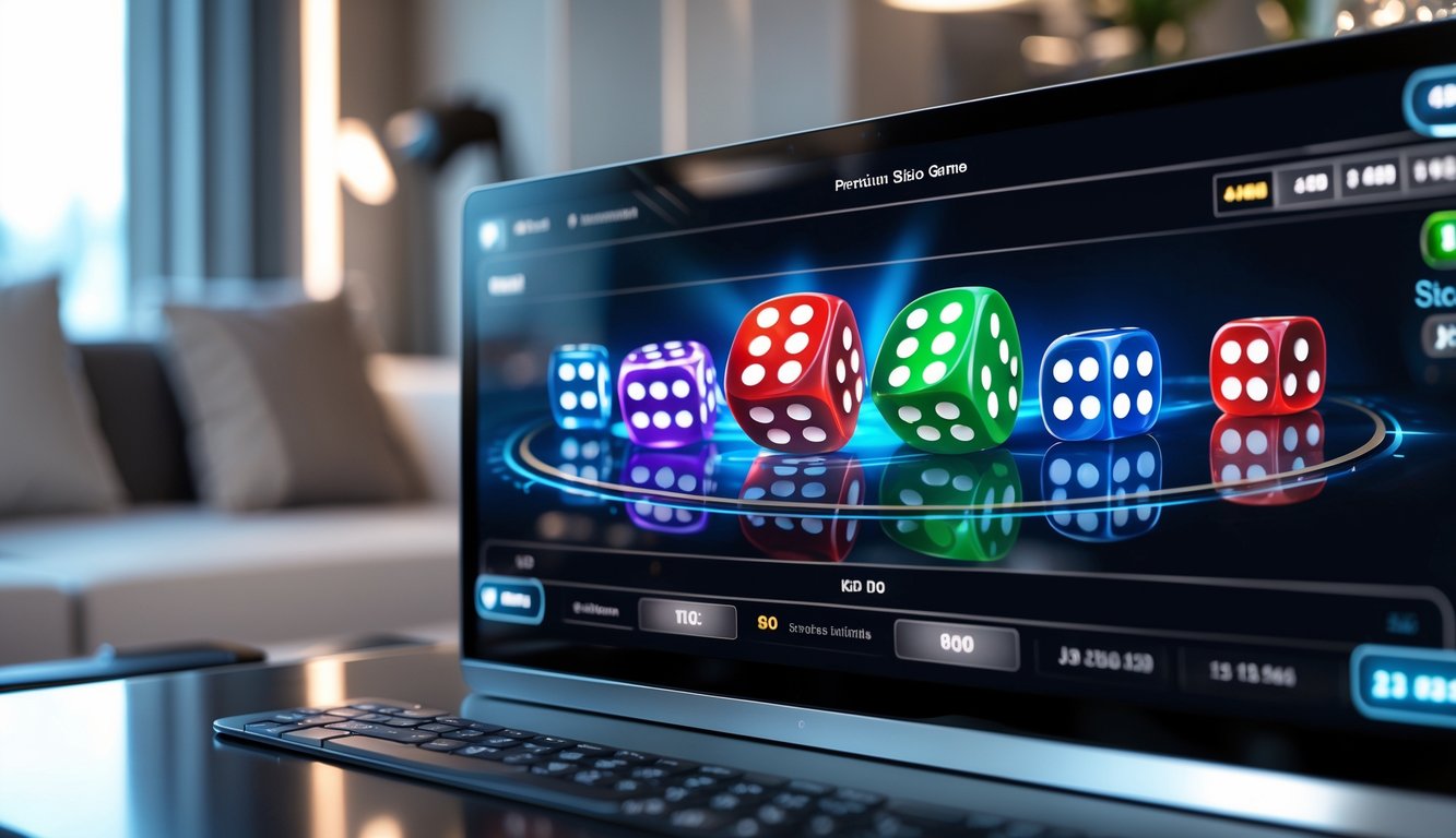 Tampilan layar komputer dengan permainan dadu Sicbo online yang sedang berjalan di ruangan modern.