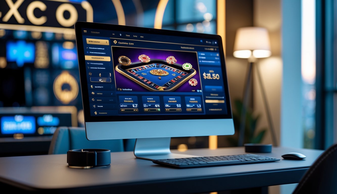 Seorang pemain menggunakan komputer dengan tampilan permainan kasino online yang jelas dan stabil.