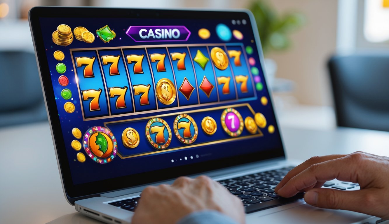 Seseorang menggunakan laptop dengan tampilan permainan kasino online di layar.