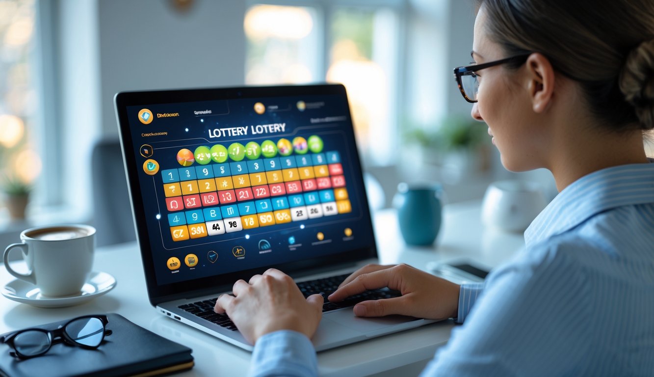 Seseorang menggunakan laptop dengan tampilan permainan togel 2D di layar dalam ruang kerja yang rapi dan terang.