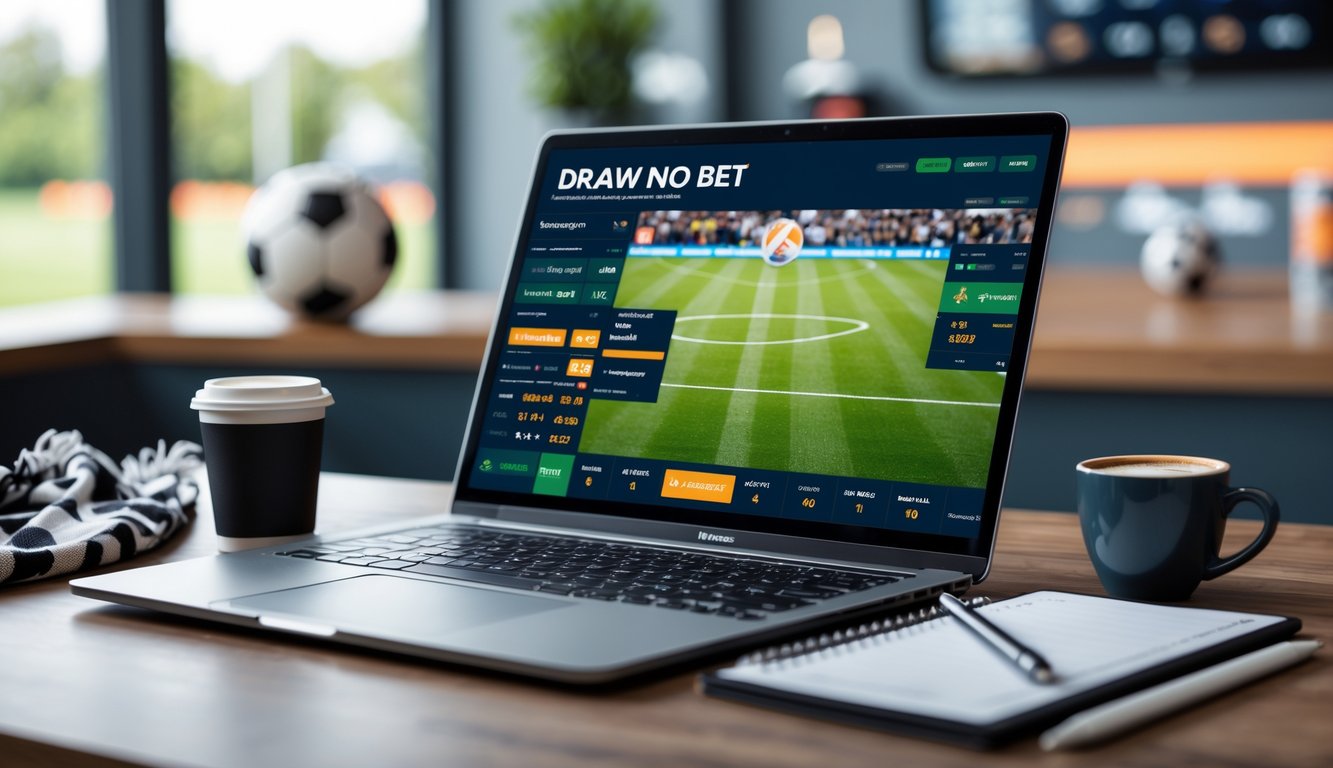 Seorang pria menggunakan laptop untuk memasang taruhan bola dengan latar belakang suasana santai di ruang kerja.