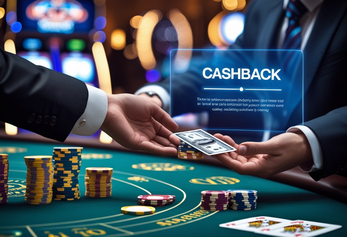A person receiving casino chips from a dealer at a gaming table in a casino.