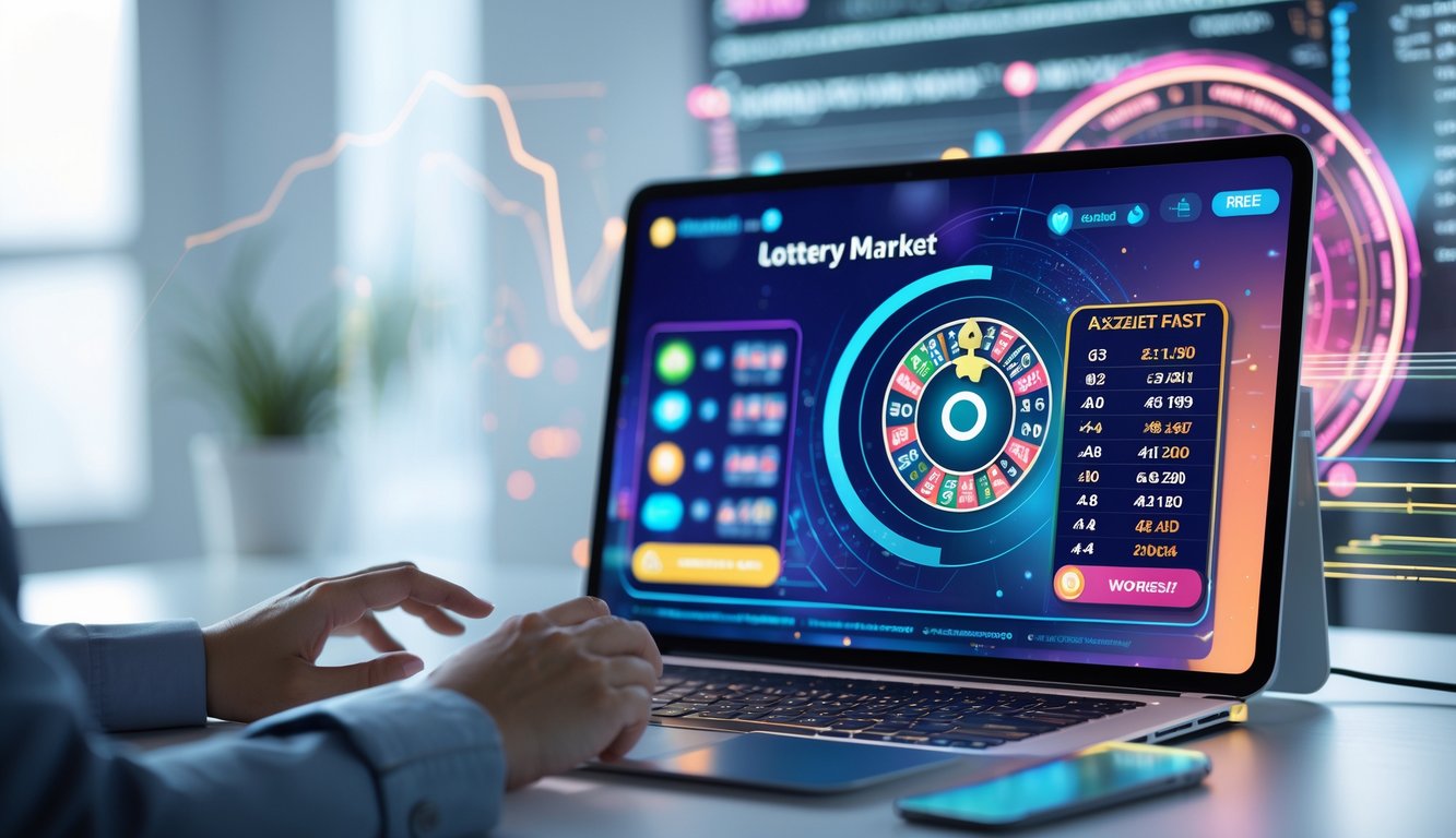 Seseorang menggunakan perangkat digital dengan layar menampilkan antarmuka pasar togel online yang modern dan hasil cepat serta akurat.