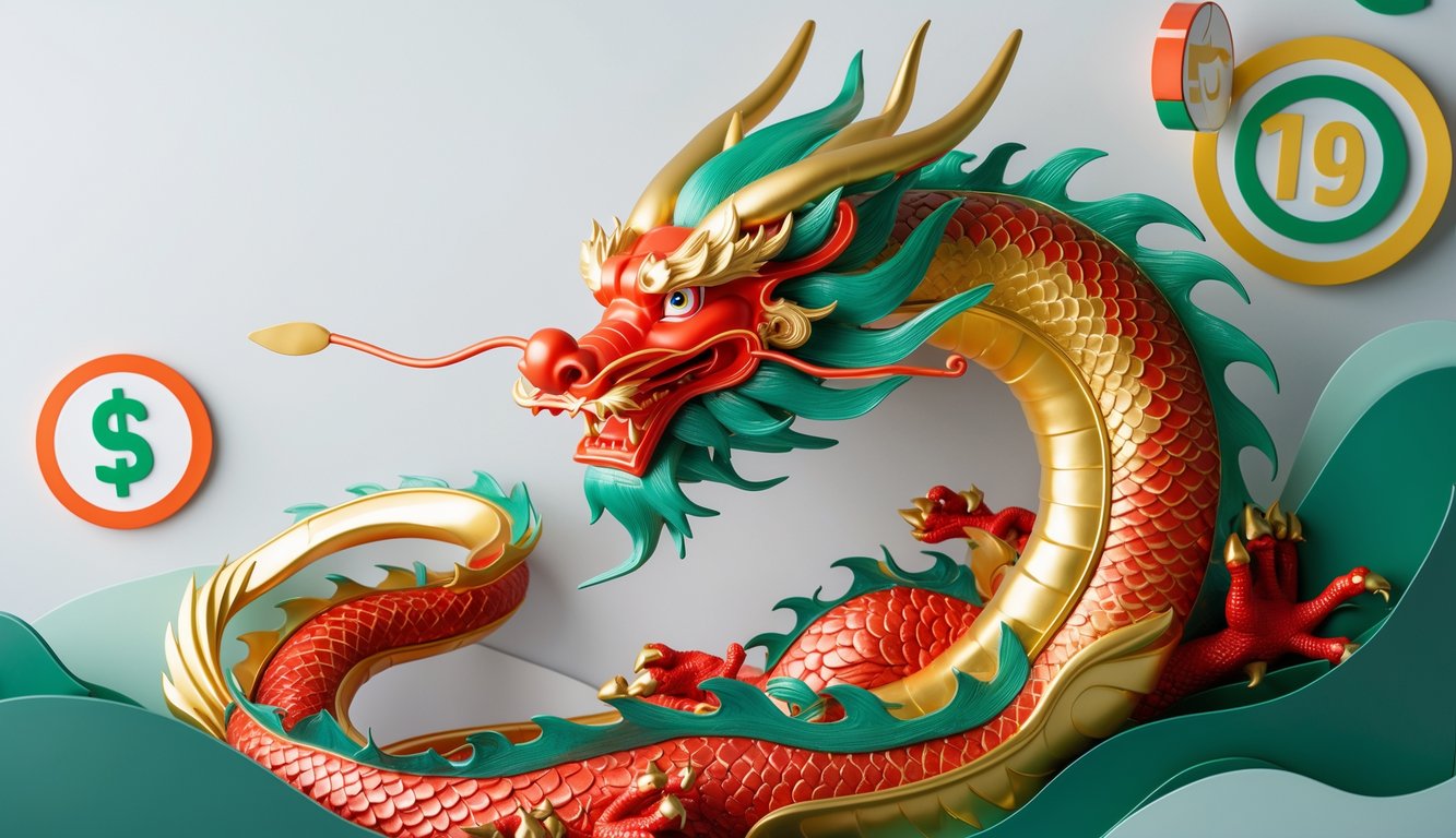 Gambar naga yang elegan dan dinamis dengan latar belakang abstrak yang bersih dan modern.