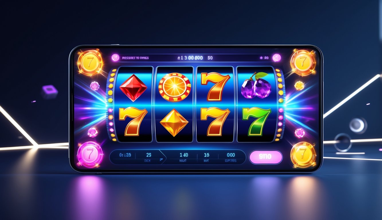 Tampilan mesin slot online modern dengan layar berwarna cerah dan simbol permainan yang menarik.