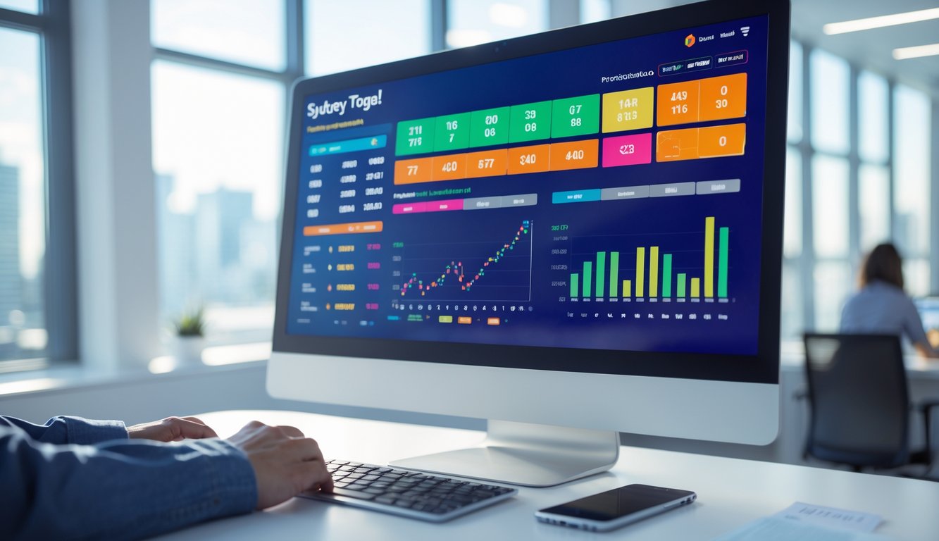Sebuah layar komputer menampilkan data hasil togel Sydney dengan grafik dan tabel di sebuah kantor modern.
