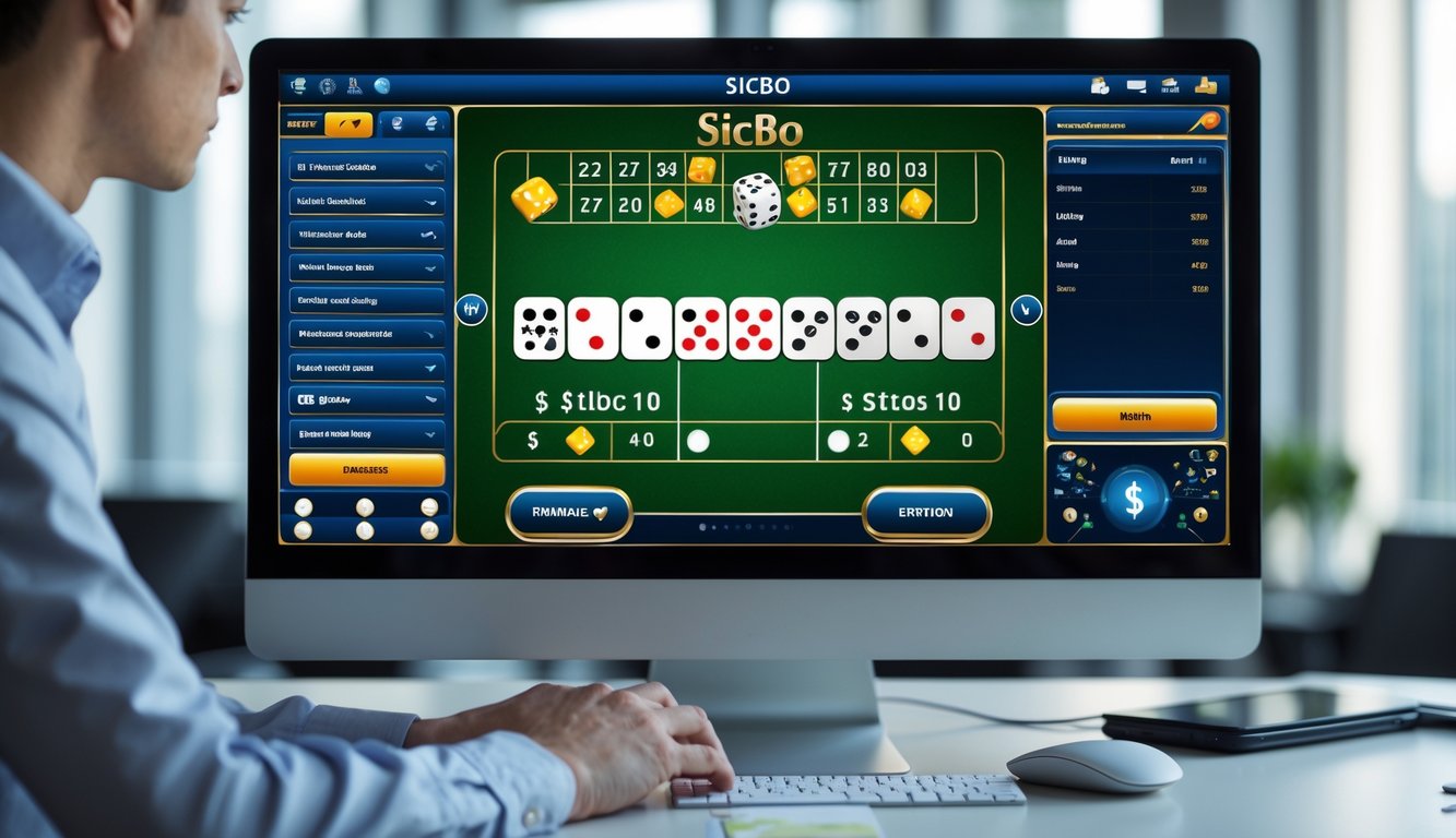 Seseorang sedang bermain permainan Sicbo online di komputer di sebuah ruang kantor yang rapi.