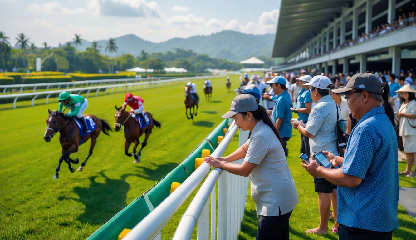 Lomba pacuan kuda di Indonesia dengan penonton yang antusias menyaksikan balapan di lintasan terbuka.