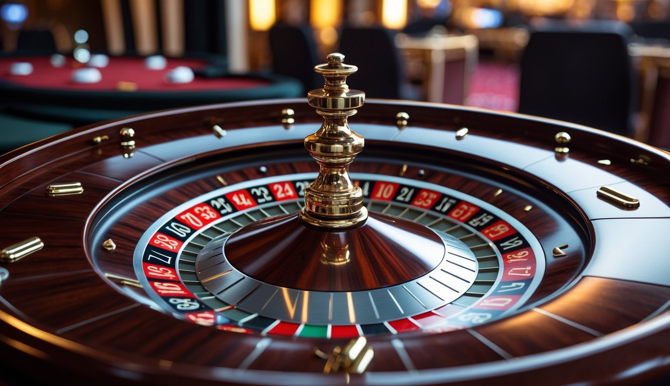 Roda roulette Prancis dengan bola yang sedang berputar di kasino.