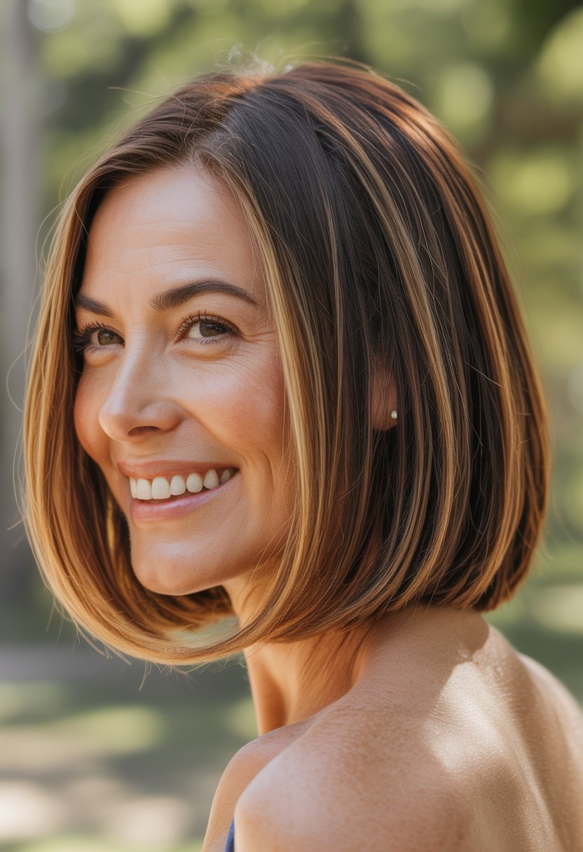 Headshot of a smiling woman outdoors with shoulder-length hair.