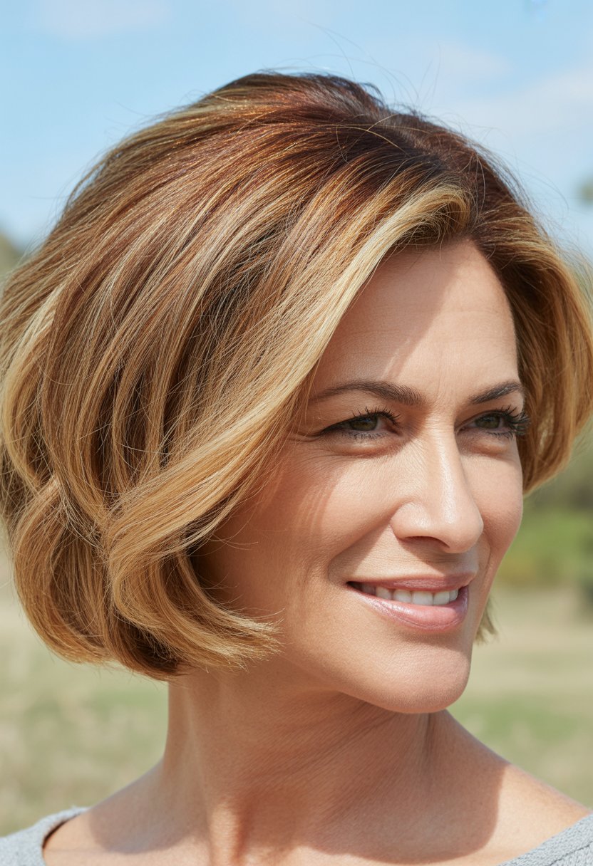 Headshot of a smiling woman outdoors with a blurred green background.