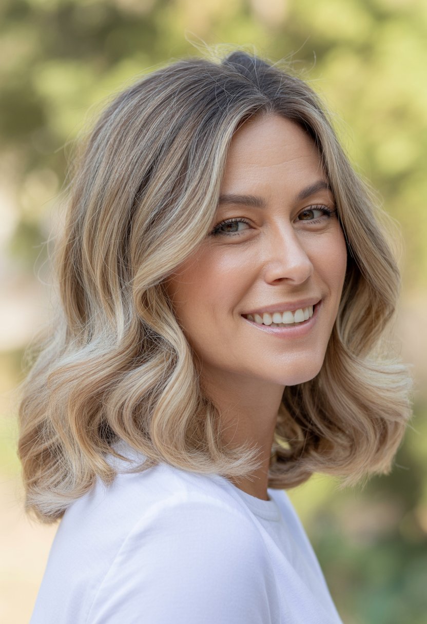 Headshot of a smiling woman outdoors with shoulder-length wavy hair.