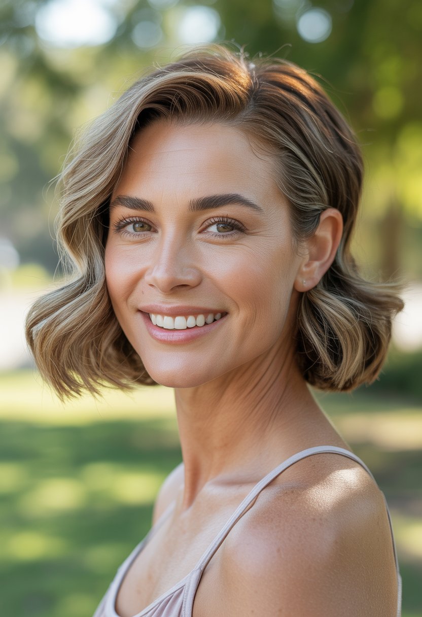 Headshot of a smiling woman outdoors with a blurred natural background.