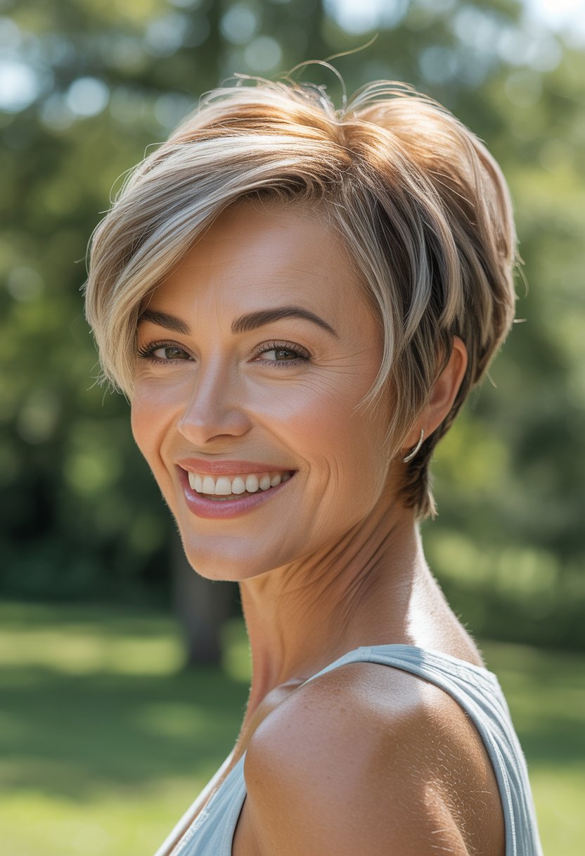 Headshot of a smiling woman outdoors with greenery in the background.