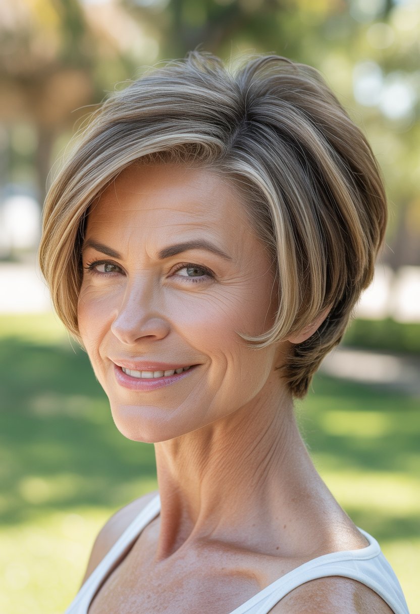 Headshot of a smiling woman outdoors with greenery in the background.