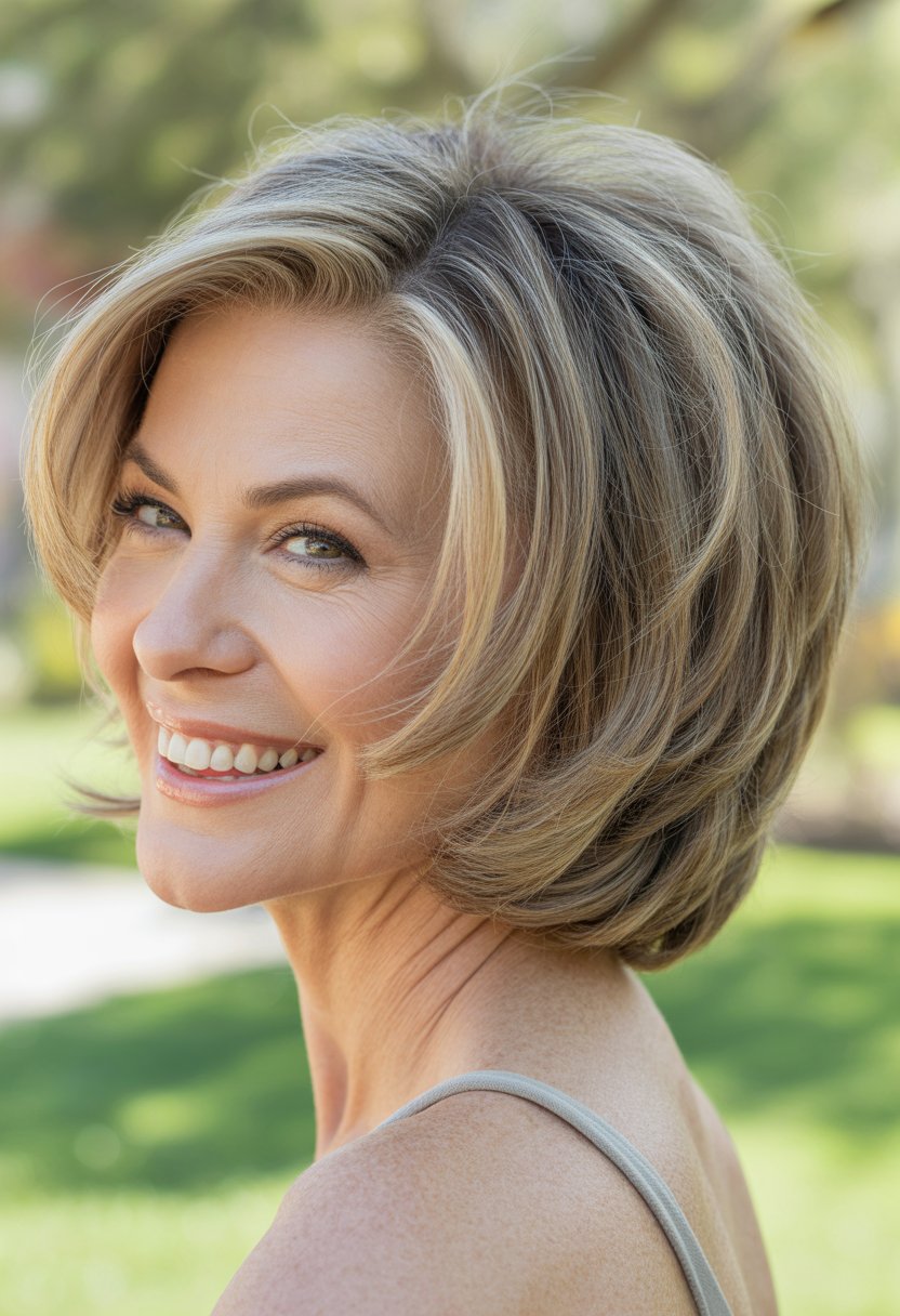 Headshot of a smiling woman outdoors with greenery in the background.