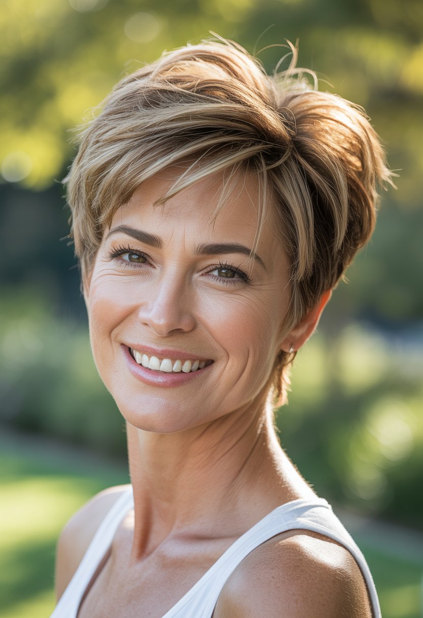 Headshot of a smiling woman outdoors with blurred greenery in the background.