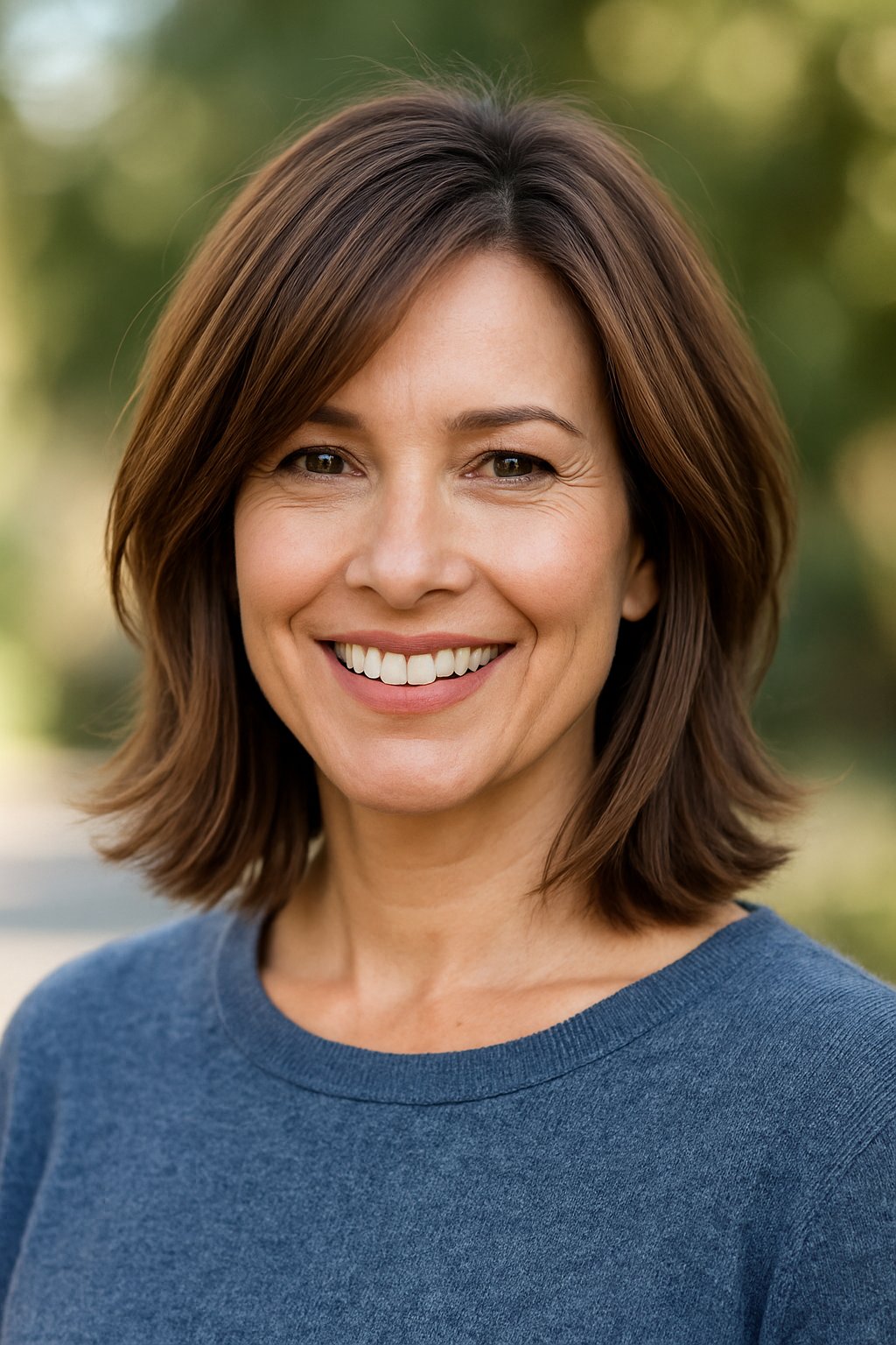 Smiling woman outdoors with shoulder-length hair in a headshot photograph.