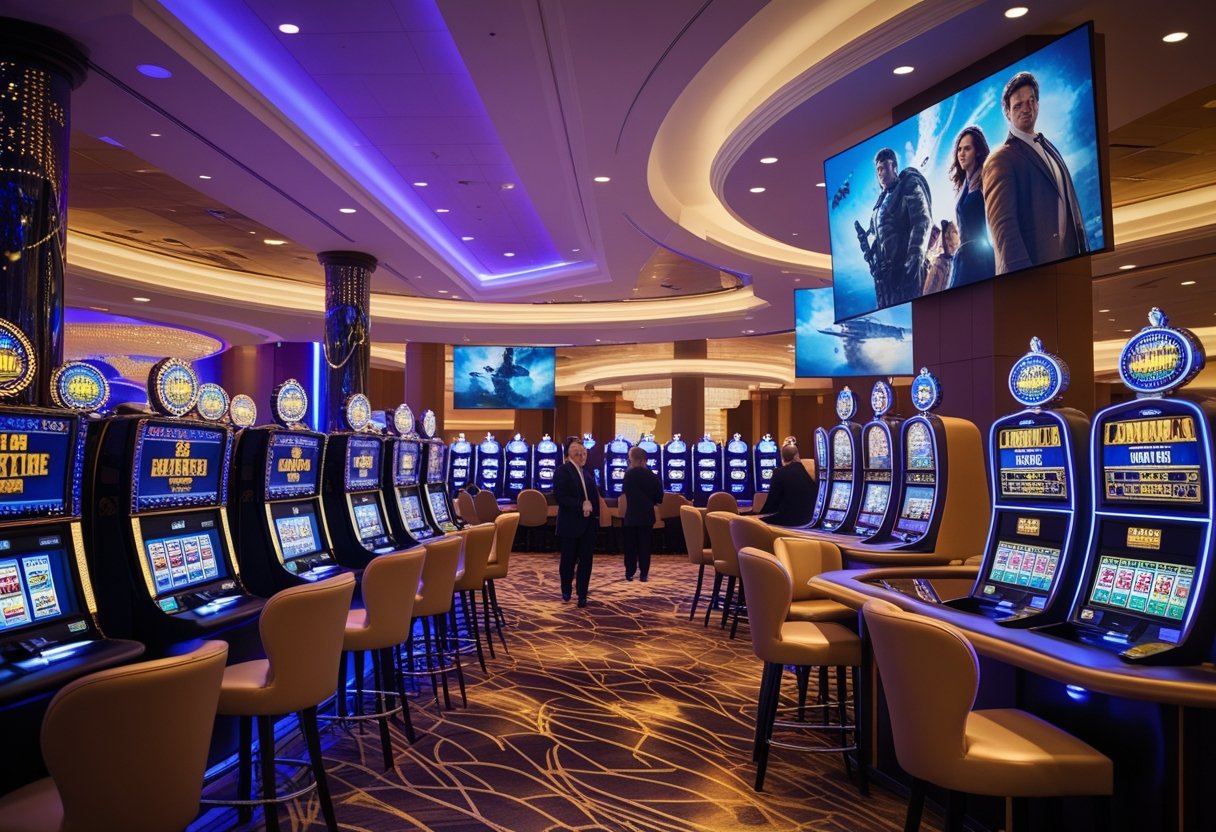Interior of a casino floor decorated with movie-themed elements