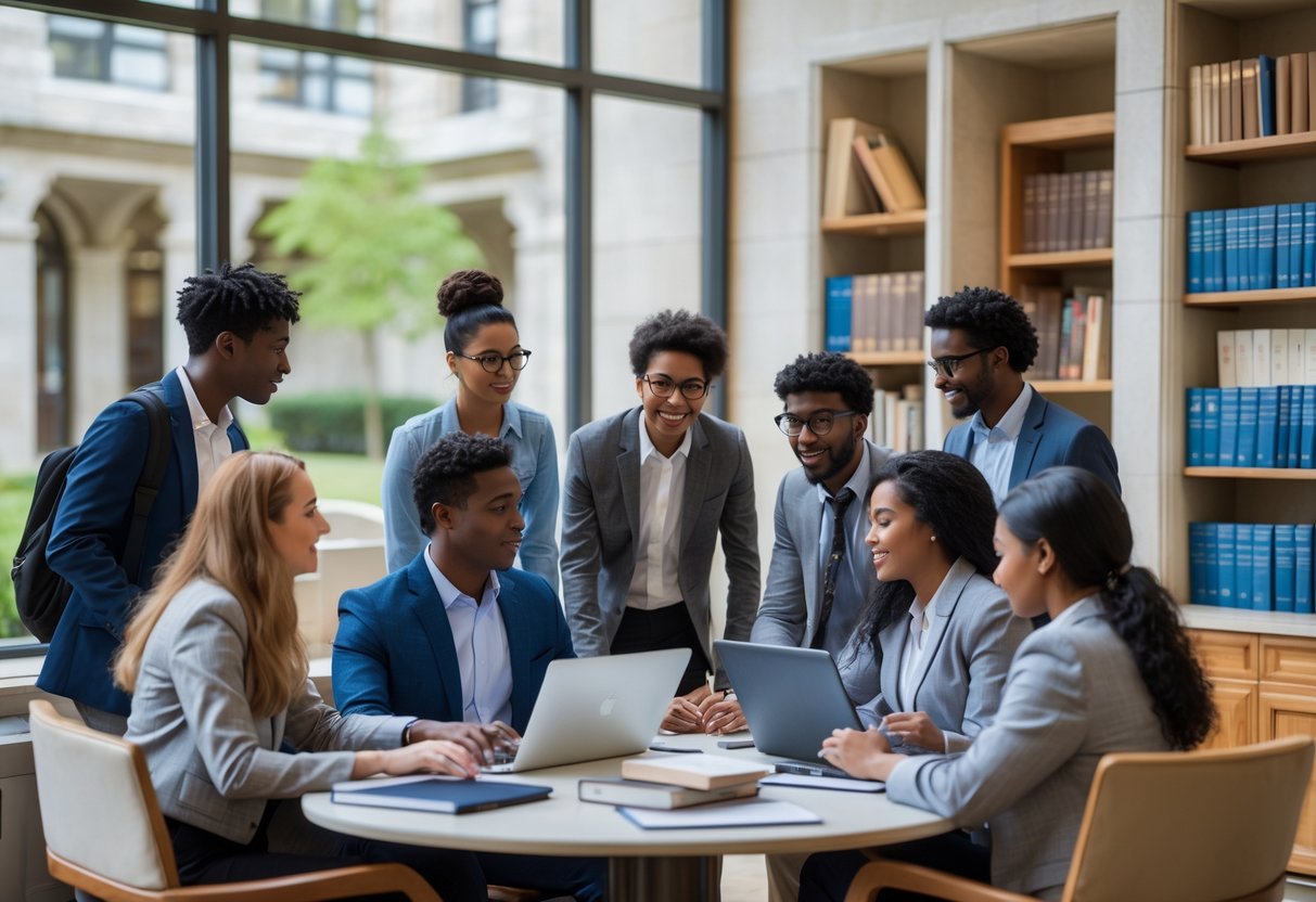 45 Fully Funded Scholarships at Harvard University 2026 24 A group of diverse young scholars collaborating and studying together in a bright university setting with books and laptops.