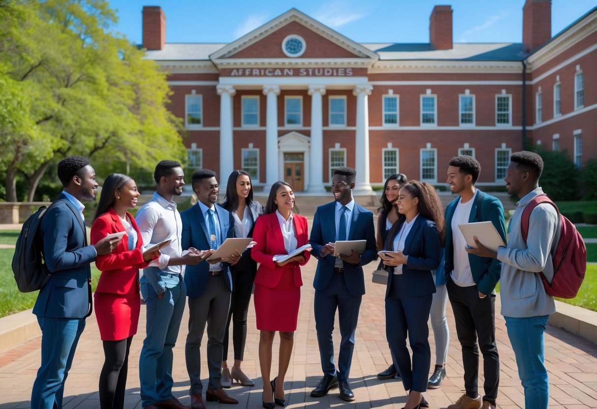 45 Fully Funded Scholarships at Harvard University 2026 40 A group of diverse young students talking and studying outside a historic university building on a sunny day.