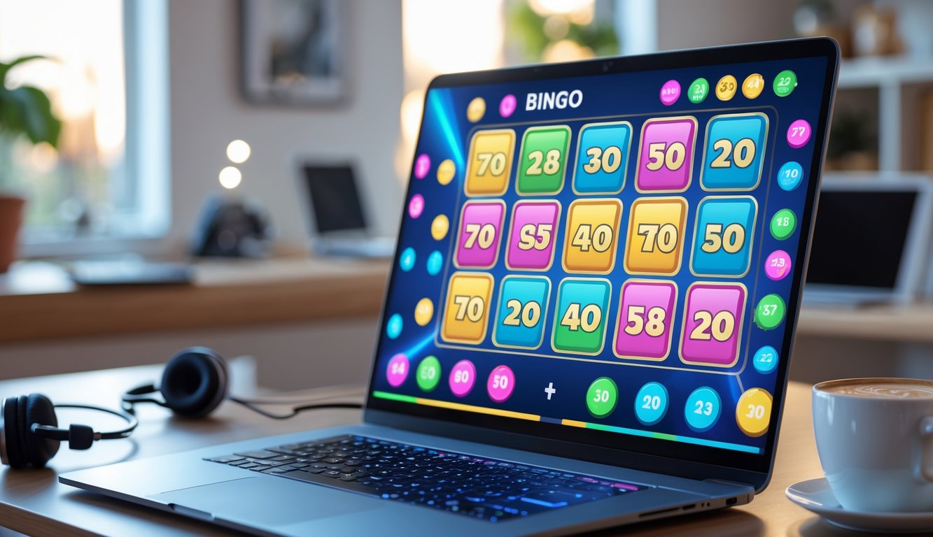 Seseorang sedang bermain permainan bingo online di komputer di ruang tamu yang nyaman.