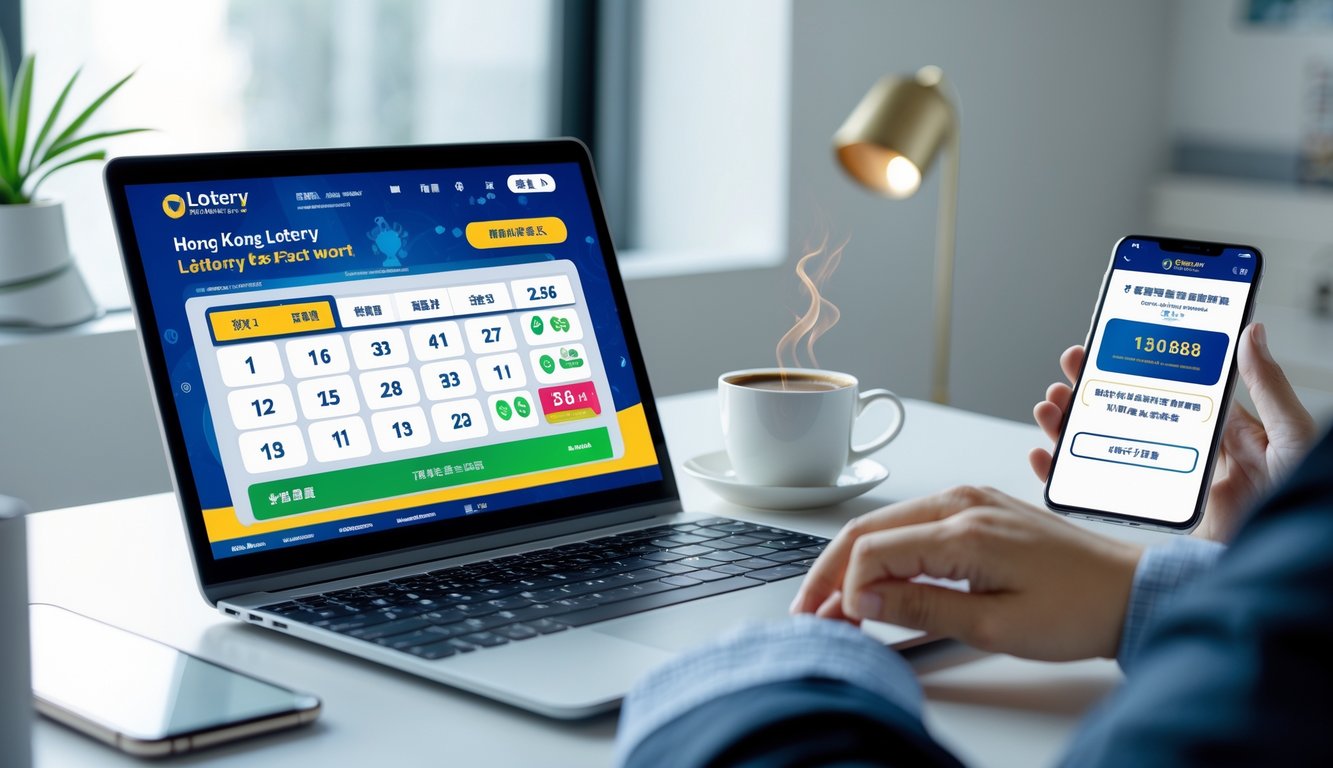 Orang menggunakan laptop dan ponsel di meja kerja untuk bermain togel online dengan konfirmasi pembayaran cepat.